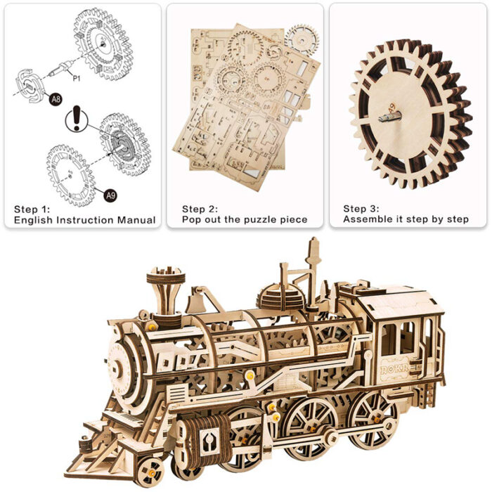 ROKR Locomotive Mechanical Gears 3D Wooden Puzzle - Image 6