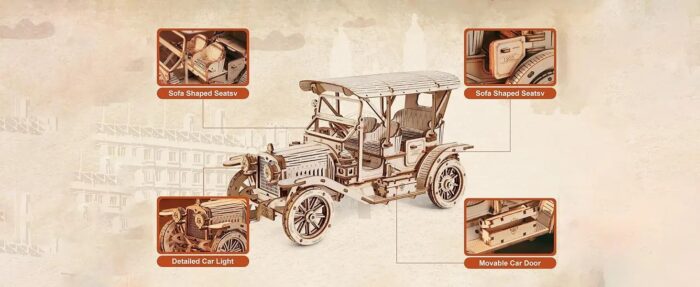 ROKR Vintage Car 3D Wooden Puzzle - Image 3