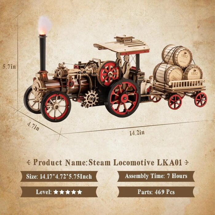 ROKR Steam Engine Mechanical 3D Wooden Puzzle - Image 6